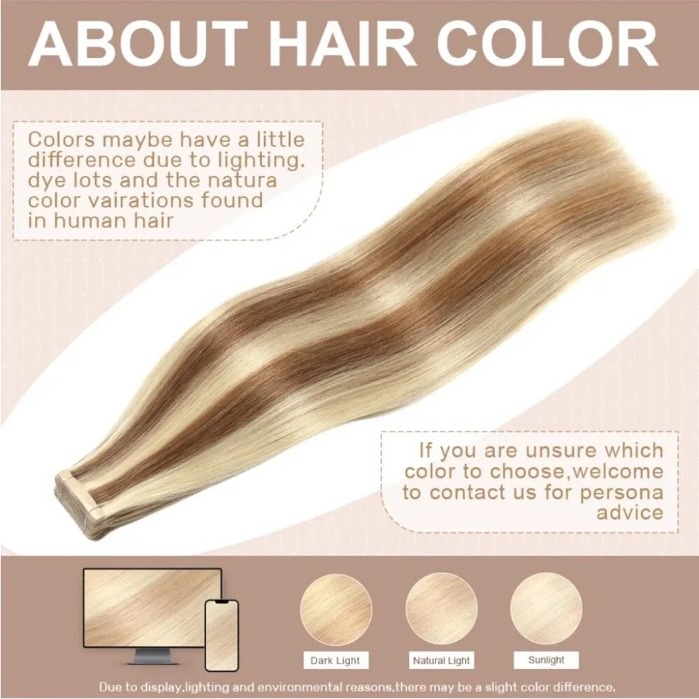 20Pcs 14 Inch Chestnut Brown to Bleach Blonde Tape-in Hair Extensions for Women